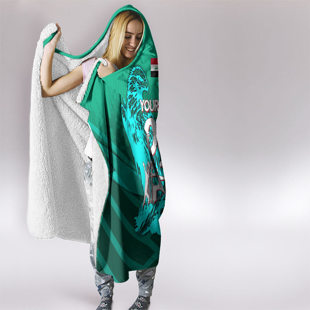 Personalized Iraq Football Champions Hooded Blanket Fierce Eagle Mascot In Keffiyeh