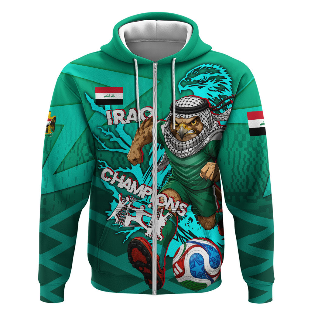 Personalized Iraq Football Champions Hoodie Fierce Eagle Mascot In Keffiyeh