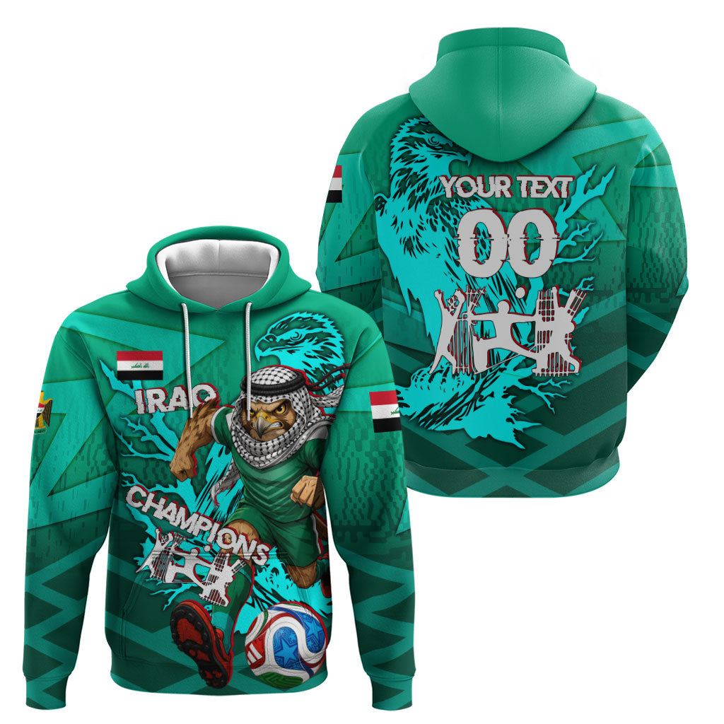 Personalized Iraq Football Champions Hoodie Fierce Eagle Mascot In Keffiyeh