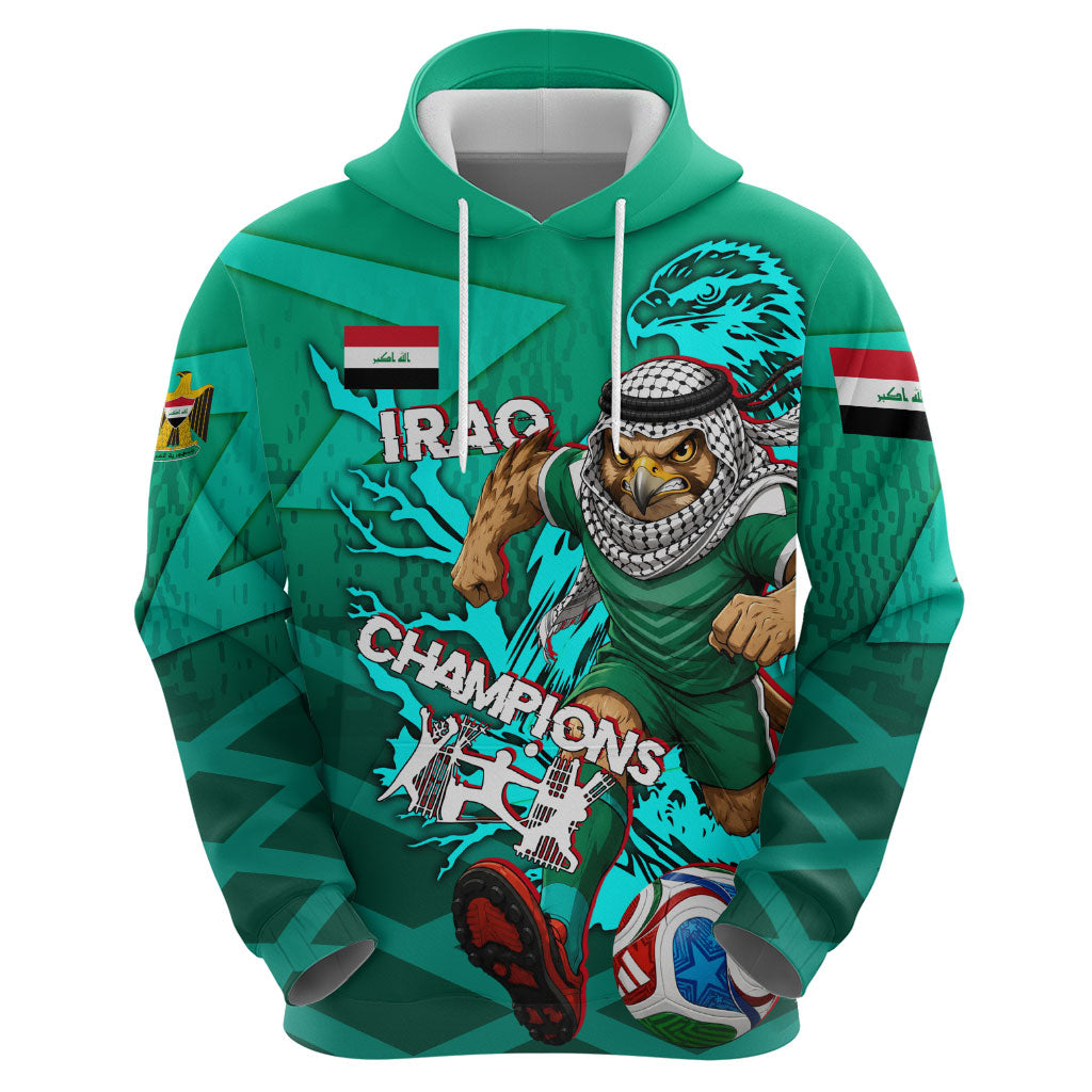 Personalized Iraq Football Champions Hoodie Fierce Eagle Mascot In Keffiyeh