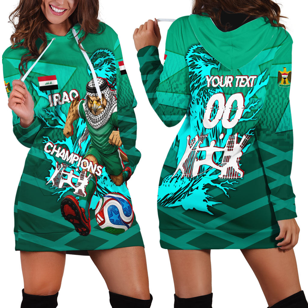 Personalized Iraq Football Champions Hoodie Dress Fierce Eagle Mascot In Keffiyeh