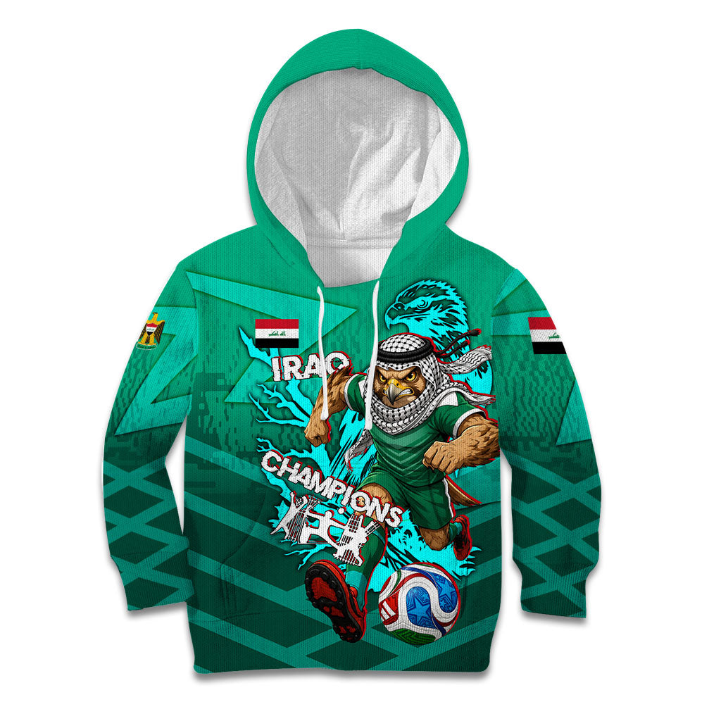 Personalized Iraq Football Champions Kid Hoodie Fierce Eagle Mascot In Keffiyeh