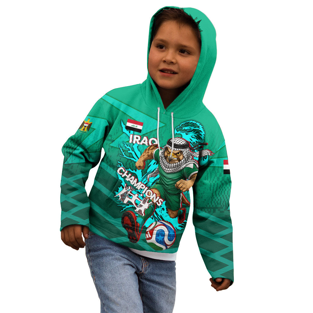 Personalized Iraq Football Champions Kid Hoodie Fierce Eagle Mascot In Keffiyeh