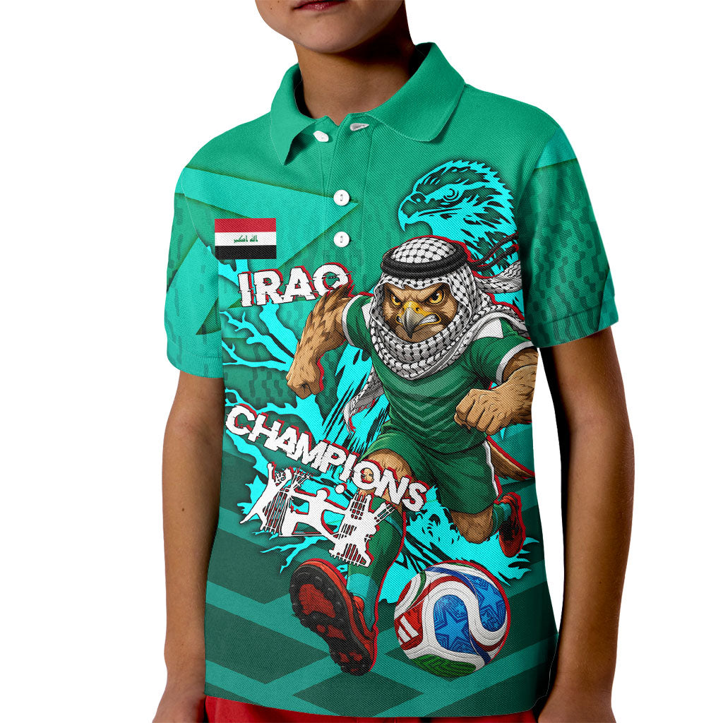 Personalized Iraq Football Champions Kid Polo Shirt Fierce Eagle Mascot In Keffiyeh