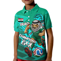 Personalized Iraq Football Champions Kid Polo Shirt Fierce Eagle Mascot In Keffiyeh