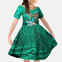 Personalized Iraq Football Champions Kid Short Sleeve Dress Fierce Eagle Mascot In Keffiyeh