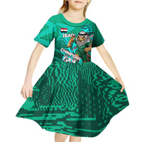 Personalized Iraq Football Champions Kid Short Sleeve Dress Fierce Eagle Mascot In Keffiyeh