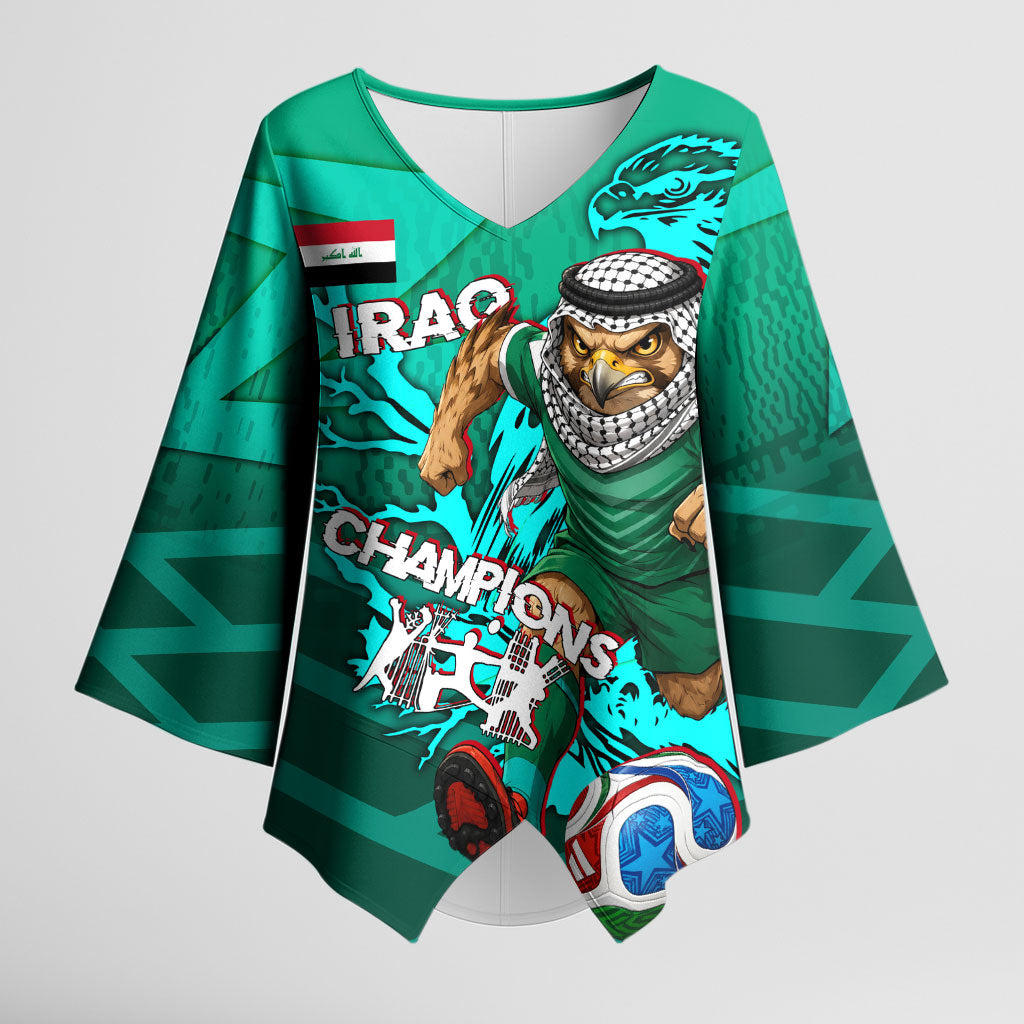 Personalized Iraq Football Champions Kimono Sleeve Blouse Fierce Eagle Mascot In Keffiyeh