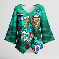 Personalized Iraq Football Champions Kimono Sleeve Blouse Fierce Eagle Mascot In Keffiyeh