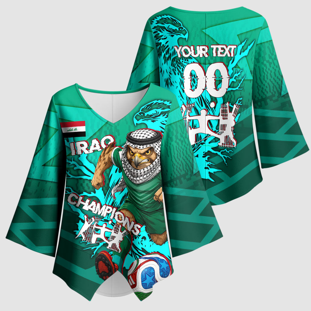 Personalized Iraq Football Champions Kimono Sleeve Blouse Fierce Eagle Mascot In Keffiyeh