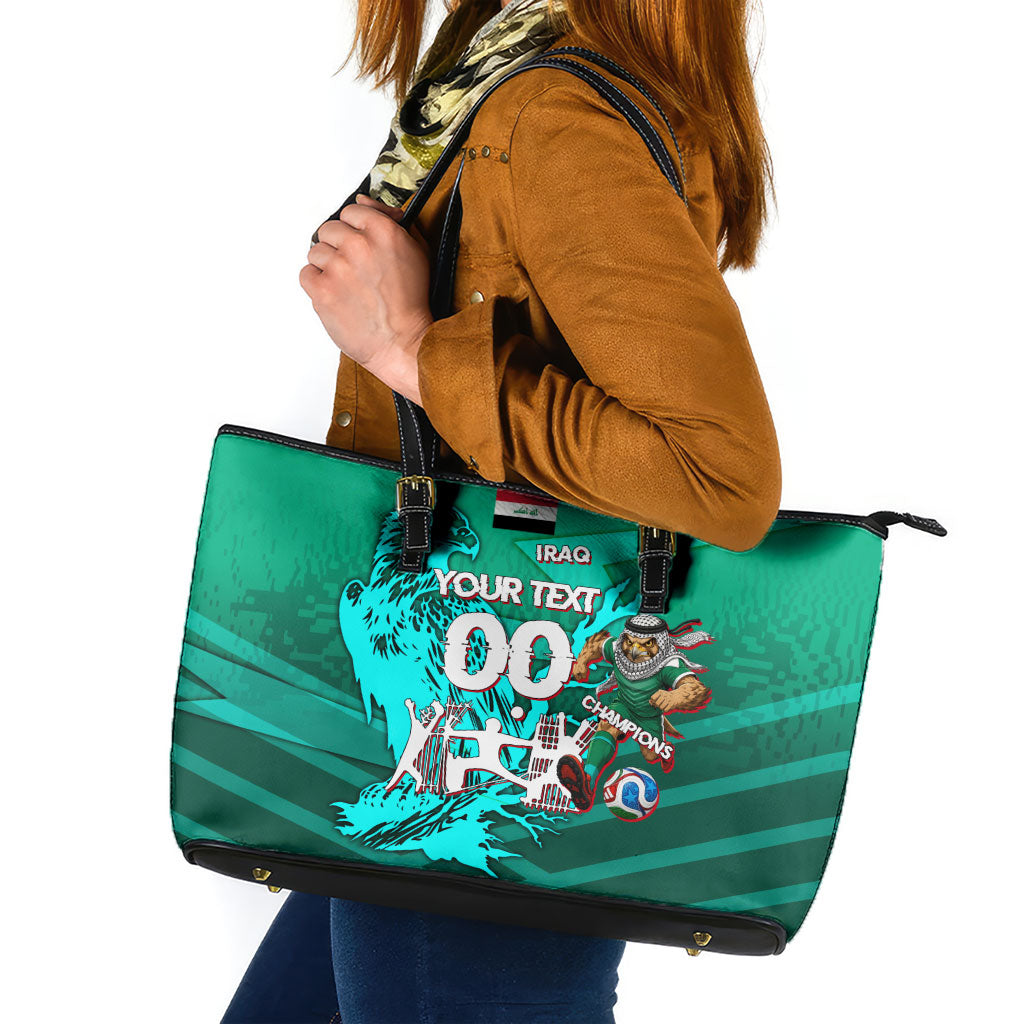 Personalized Iraq Football Champions Leather Tote Bag Fierce Eagle Mascot In Keffiyeh