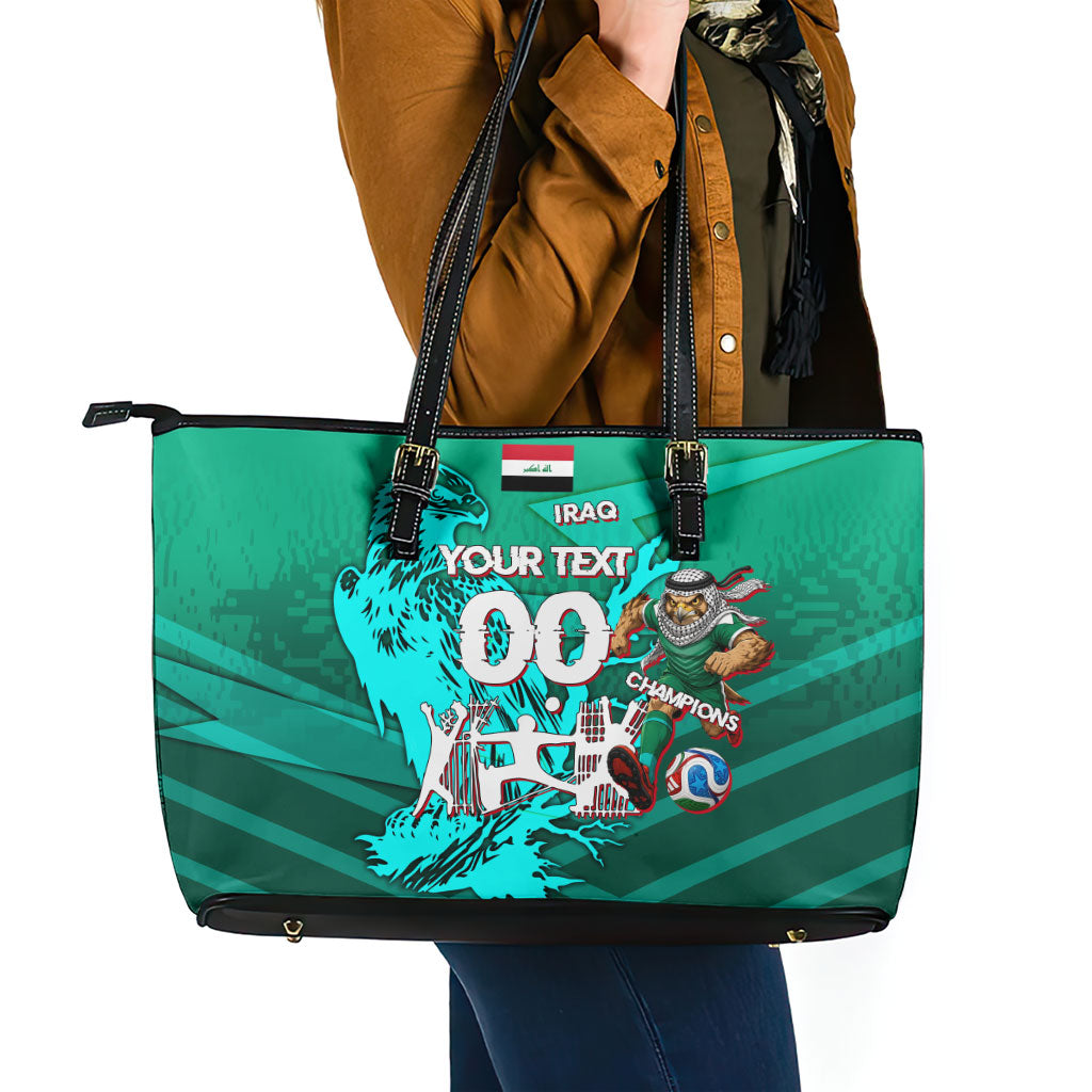 Personalized Iraq Football Champions Leather Tote Bag Fierce Eagle Mascot In Keffiyeh