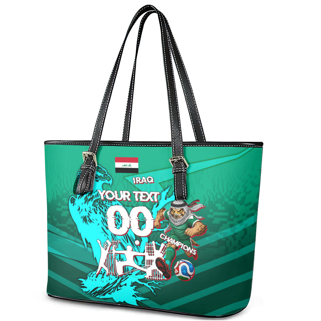 Personalized Iraq Football Champions Leather Tote Bag Fierce Eagle Mascot In Keffiyeh