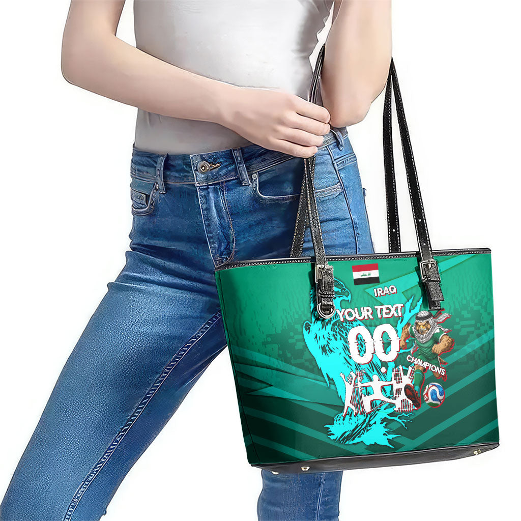 Personalized Iraq Football Champions Leather Tote Bag Fierce Eagle Mascot In Keffiyeh