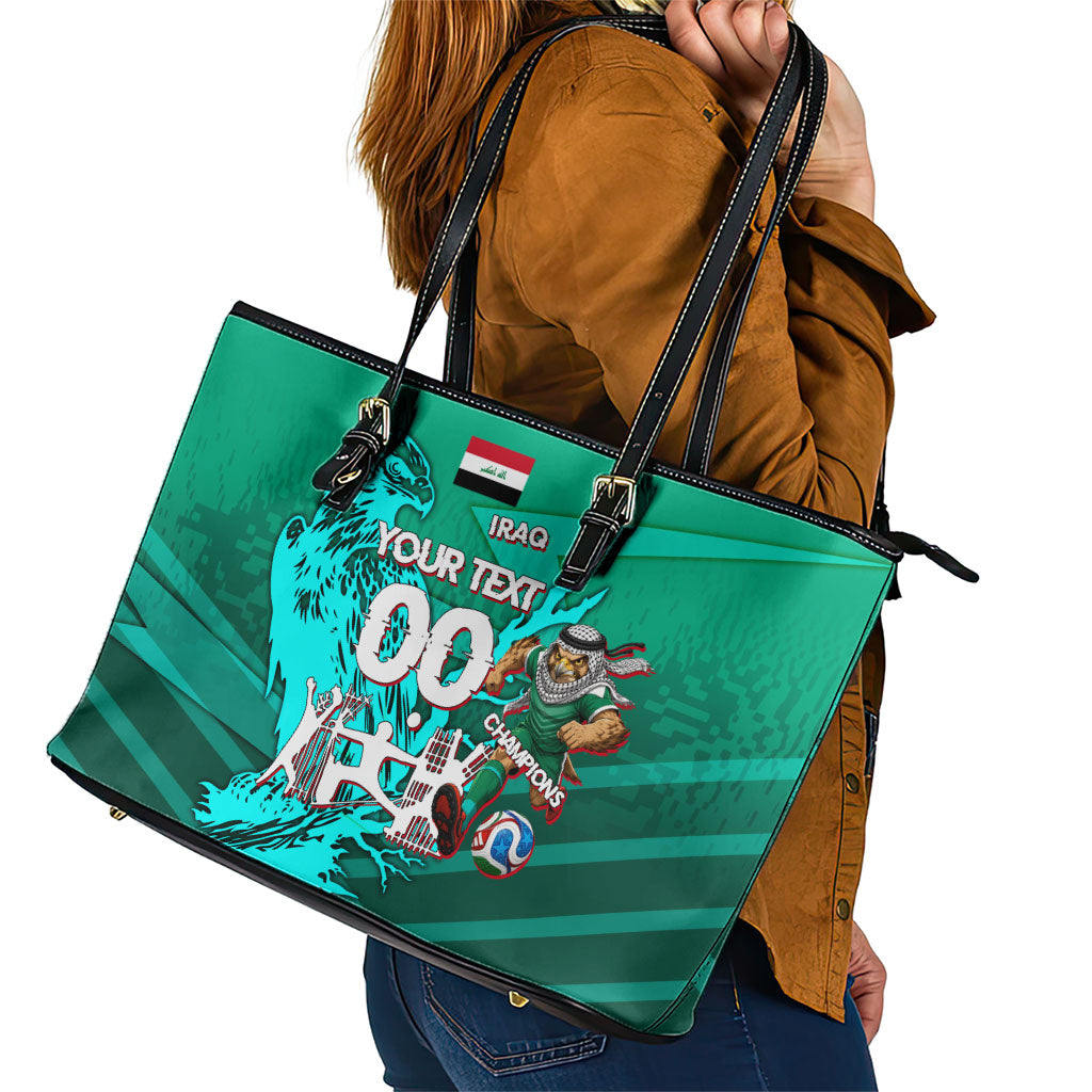 Personalized Iraq Football Champions Leather Tote Bag Fierce Eagle Mascot In Keffiyeh