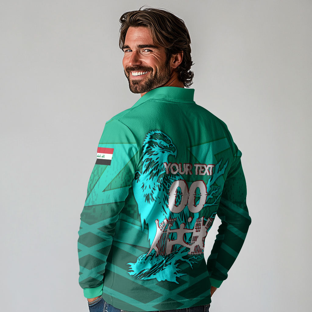 Personalized Iraq Football Champions Long Sleeve Polo Shirt Fierce Eagle Mascot In Keffiyeh