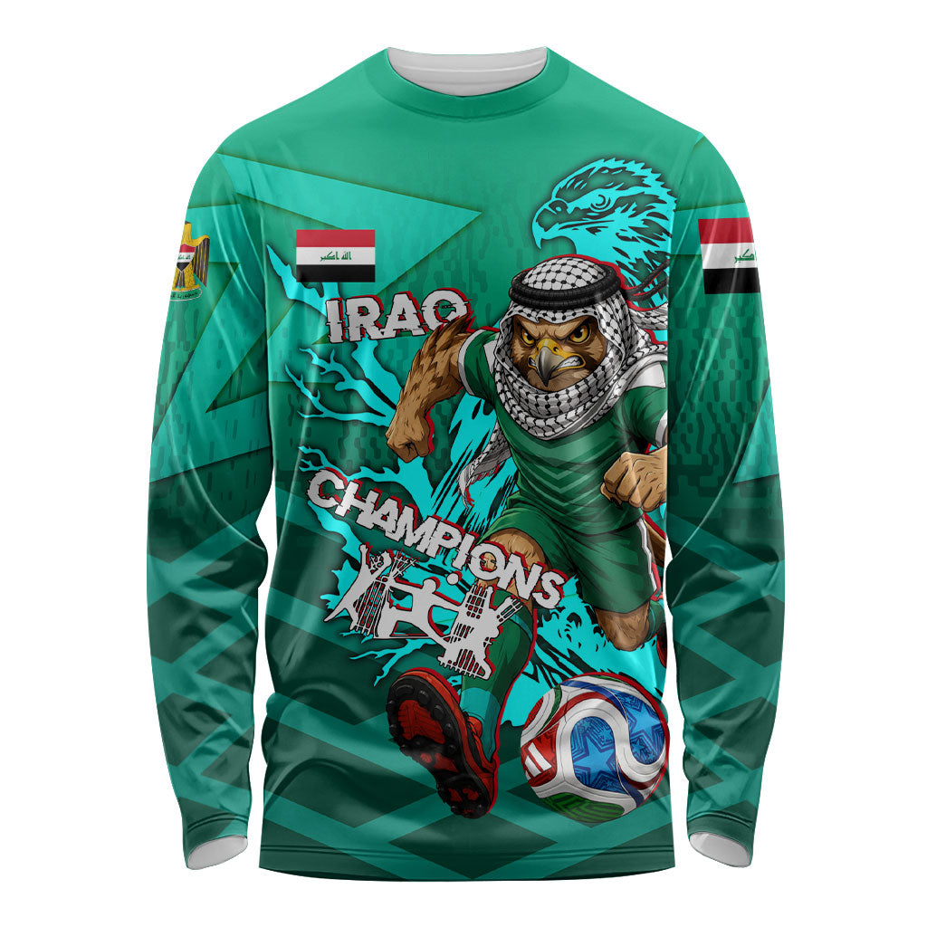 Personalized Iraq Football Champions Long Sleeve Shirt Fierce Eagle Mascot In Keffiyeh