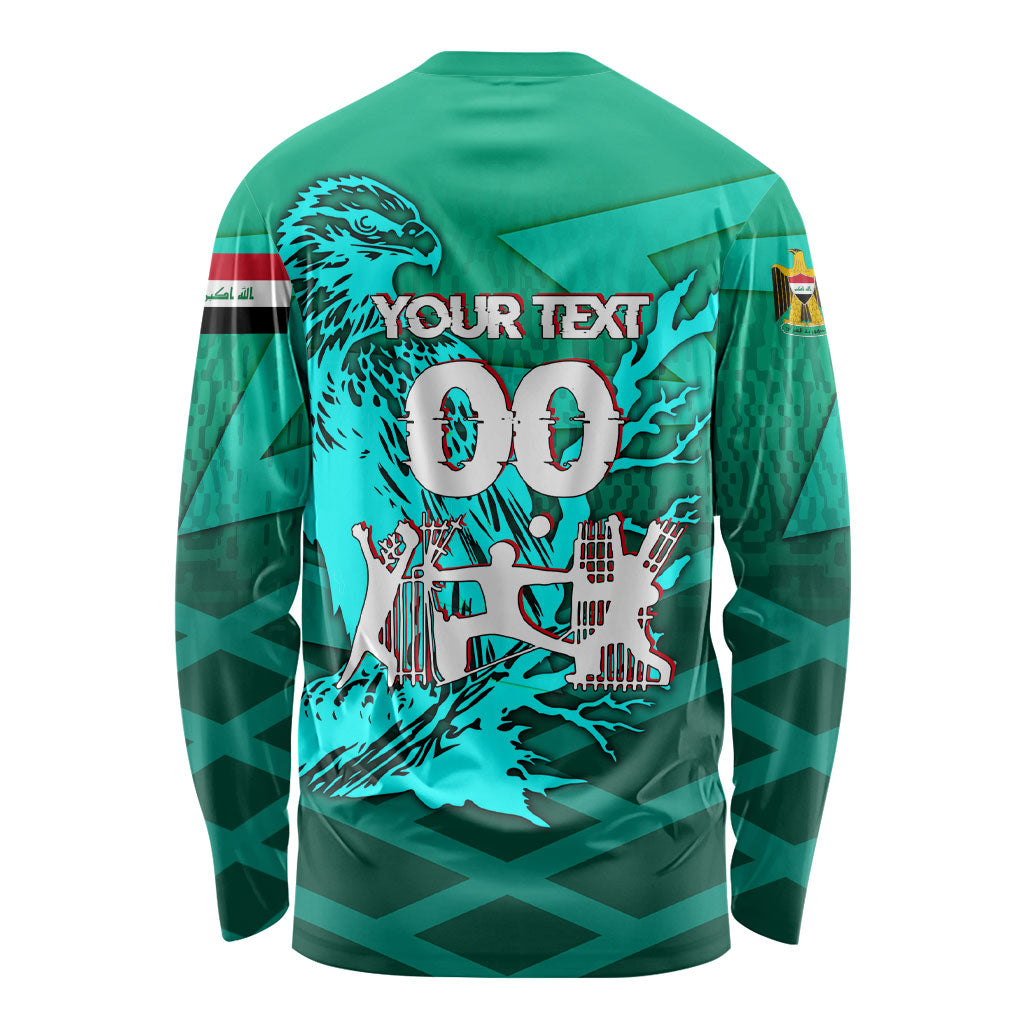 Personalized Iraq Football Champions Long Sleeve Shirt Fierce Eagle Mascot In Keffiyeh