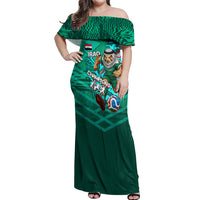 Personalized Iraq Football Champions Off Shoulder Maxi Dress Fierce Eagle Mascot In Keffiyeh