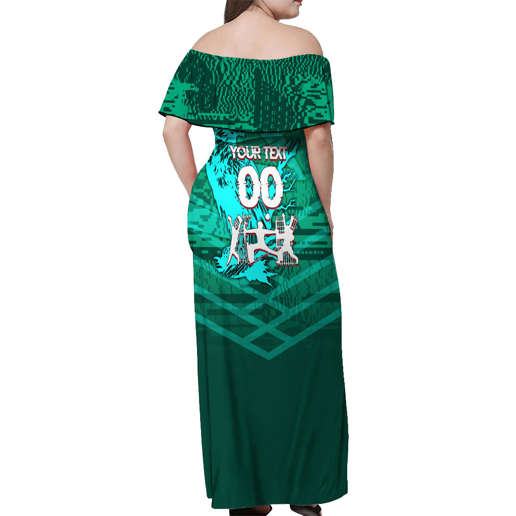 Personalized Iraq Football Champions Off Shoulder Maxi Dress Fierce Eagle Mascot In Keffiyeh