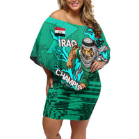Personalized Iraq Football Champions Off Shoulder Short Dress Fierce Eagle Mascot In Keffiyeh