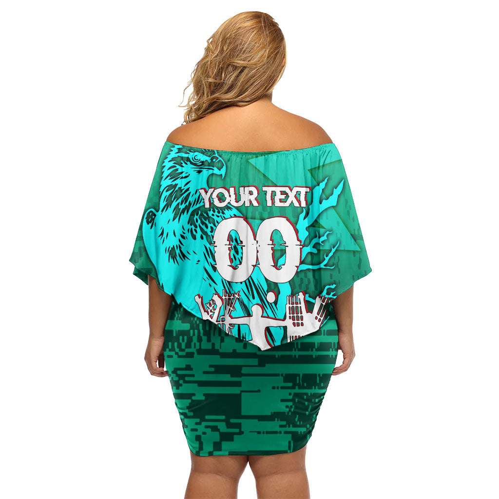 Personalized Iraq Football Champions Off Shoulder Short Dress Fierce Eagle Mascot In Keffiyeh