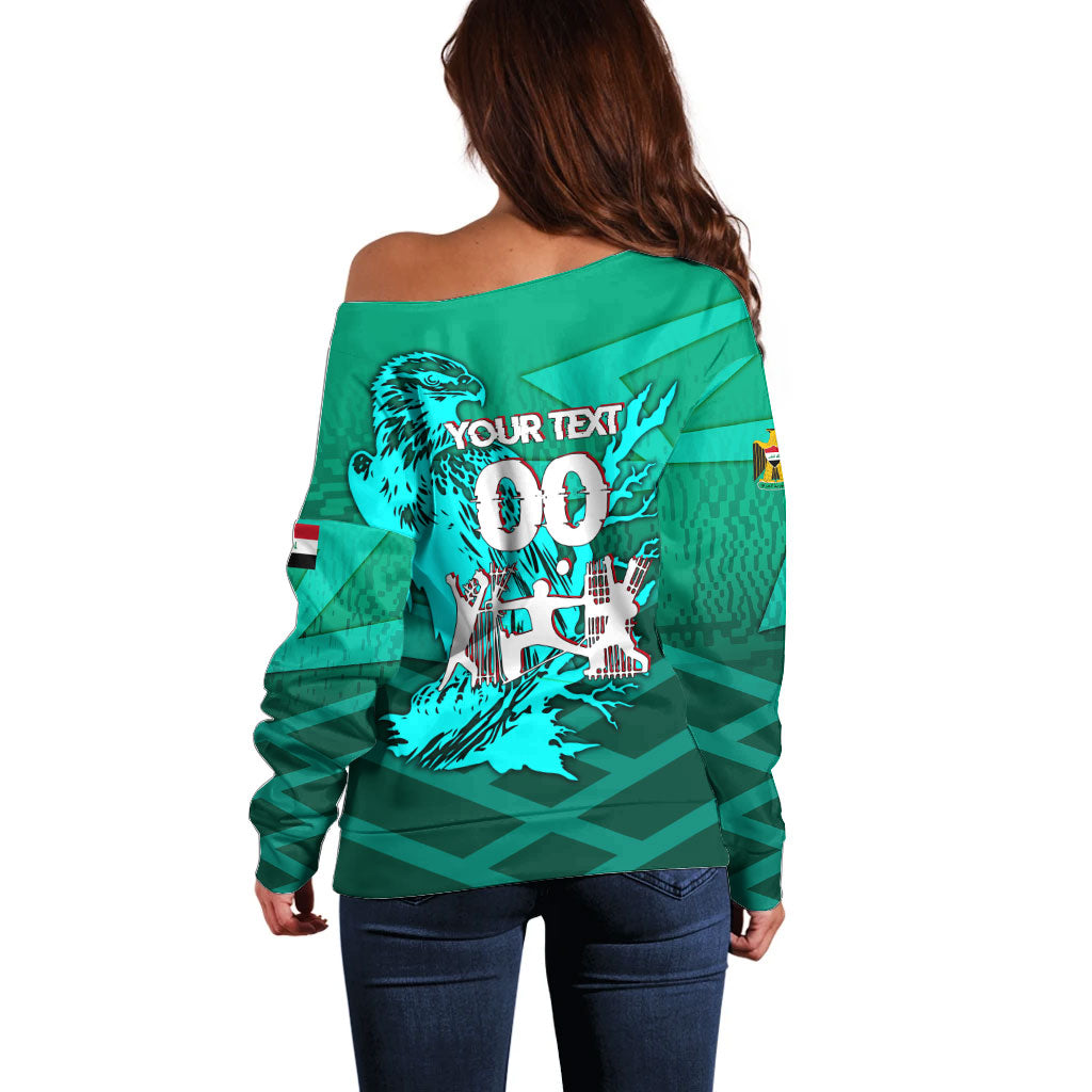 Personalized Iraq Football Champions Off Shoulder Sweater Fierce Eagle Mascot In Keffiyeh