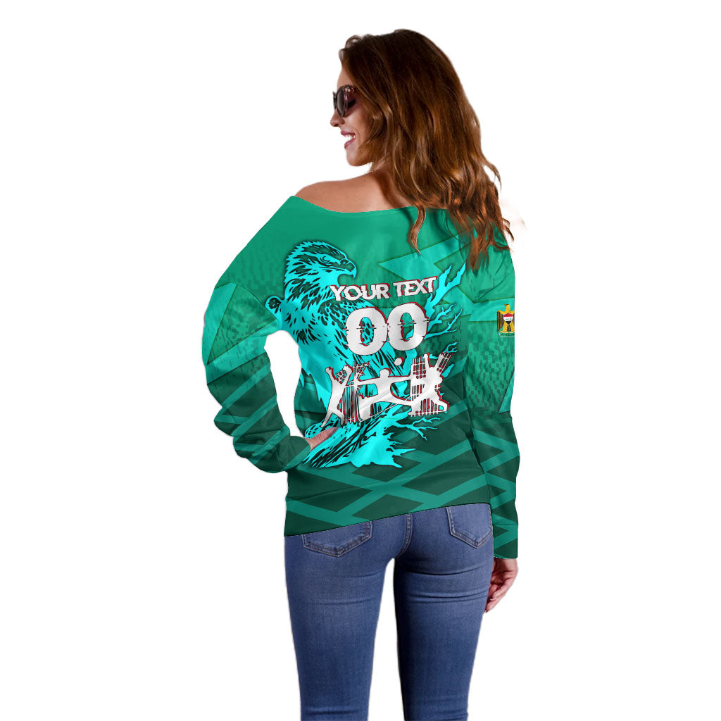Personalized Iraq Football Champions Off Shoulder Sweater Fierce Eagle Mascot In Keffiyeh
