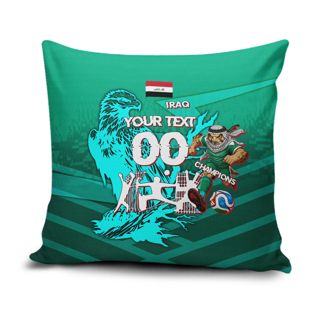 Personalized Iraq Football Champions Pillow Cover Fierce Eagle Mascot In Keffiyeh