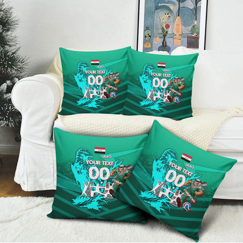 Personalized Iraq Football Champions Pillow Cover Fierce Eagle Mascot In Keffiyeh