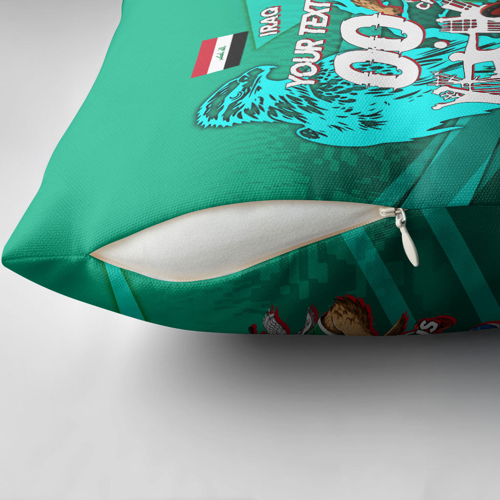 Personalized Iraq Football Champions Pillow Cover Fierce Eagle Mascot In Keffiyeh
