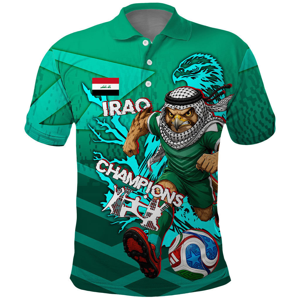 Personalized Iraq Football Champions Polo Shirt Fierce Eagle Mascot In Keffiyeh