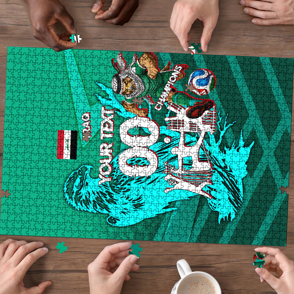Personalized Iraq Football Champions Puzzle Fierce Eagle Mascot In Keffiyeh