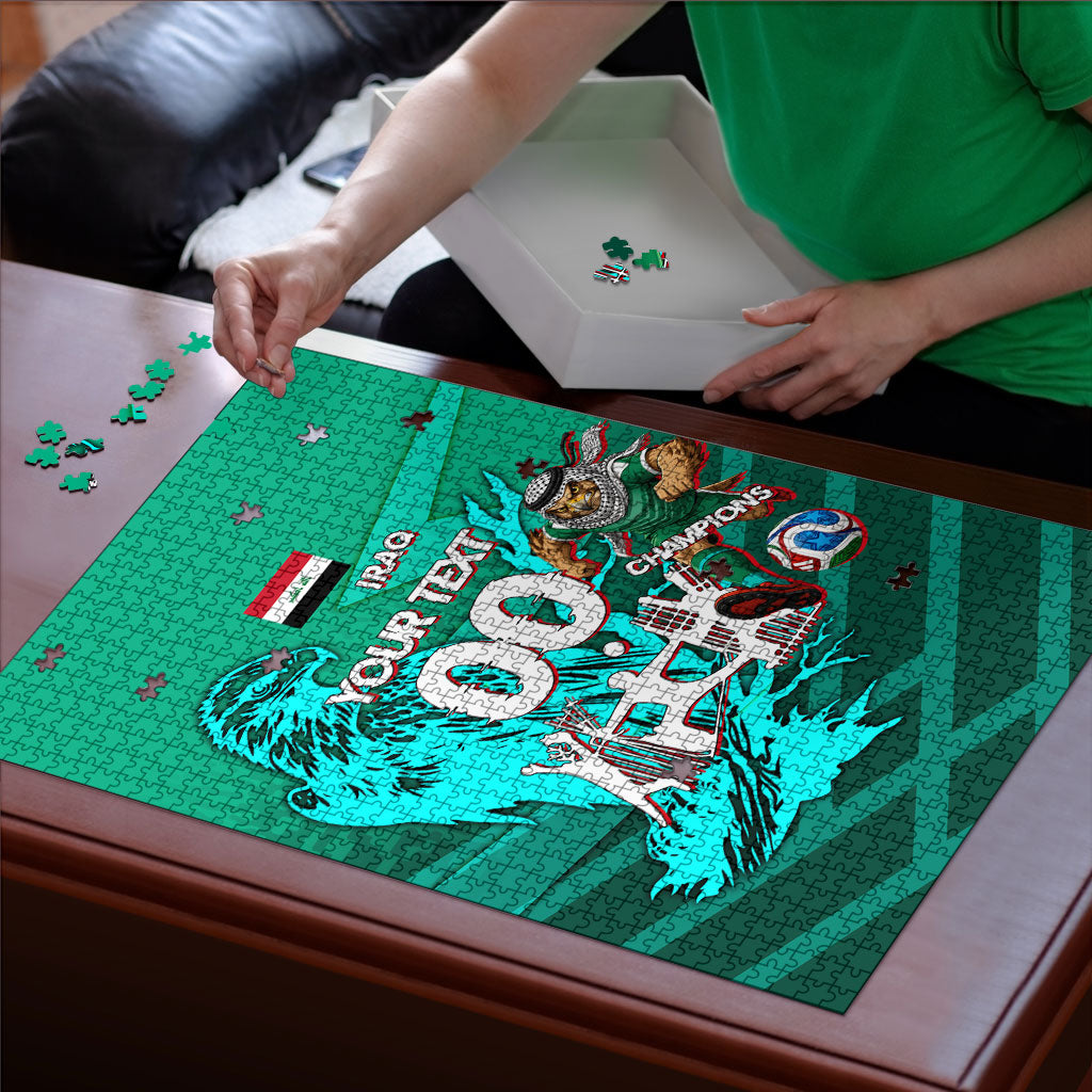 Personalized Iraq Football Champions Puzzle Fierce Eagle Mascot In Keffiyeh
