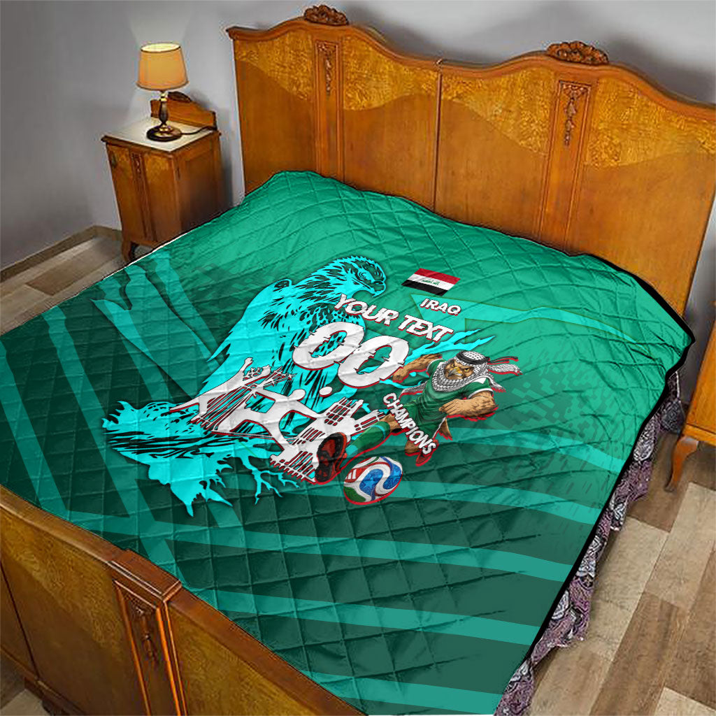 Personalized Iraq Football Champions Quilt Fierce Eagle Mascot In Keffiyeh