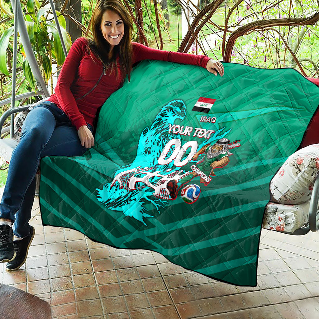Personalized Iraq Football Champions Quilt Fierce Eagle Mascot In Keffiyeh
