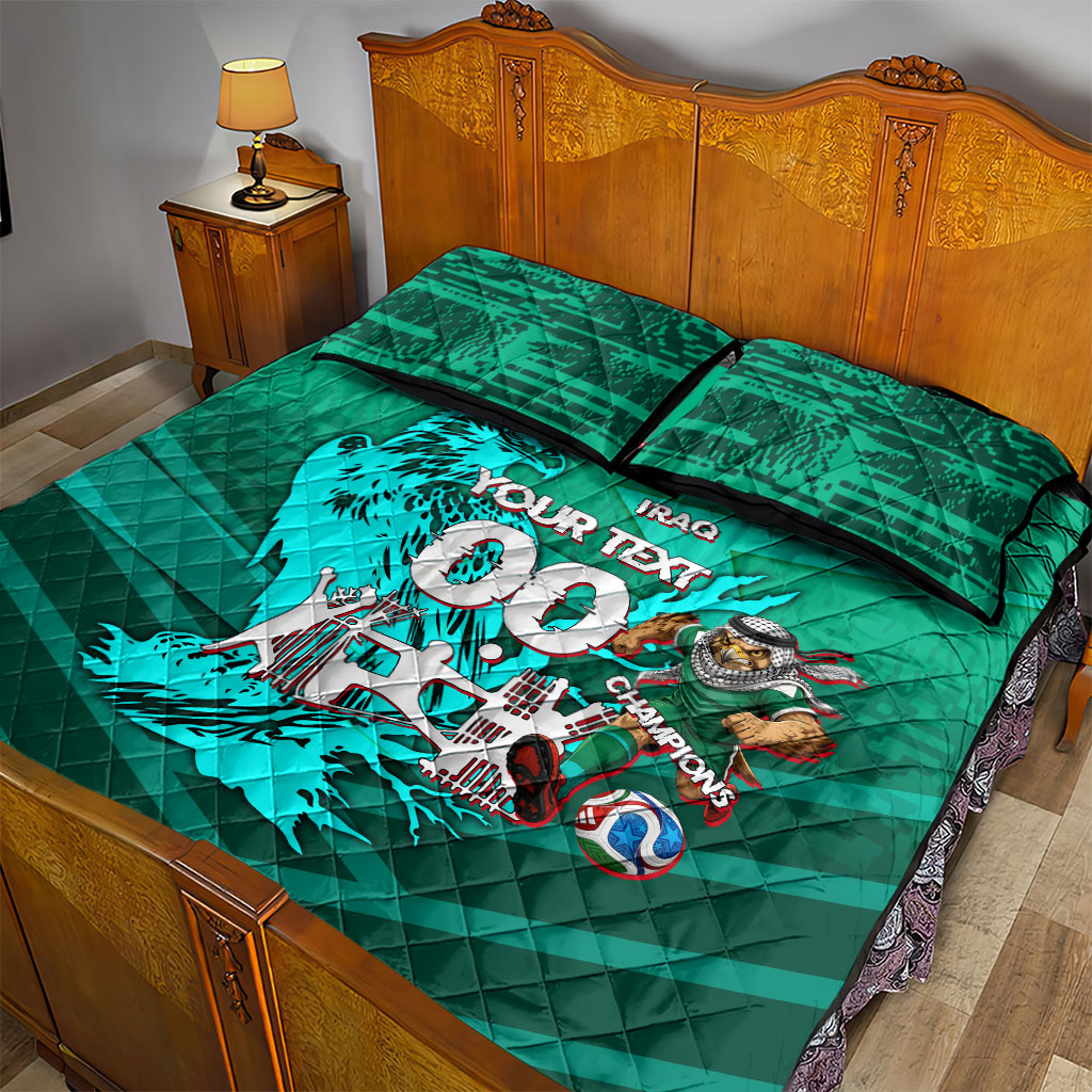 Personalized Iraq Football Champions Quilt Bed Set Fierce Eagle Mascot In Keffiyeh