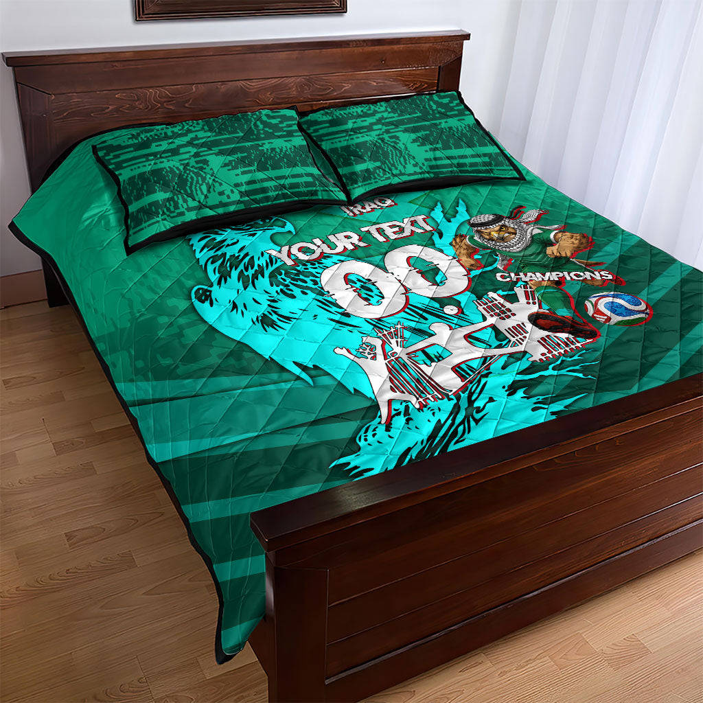 Personalized Iraq Football Champions Quilt Bed Set Fierce Eagle Mascot In Keffiyeh