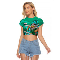 Personalized Iraq Football Champions Raglan Cropped T Shirt Fierce Eagle Mascot In Keffiyeh