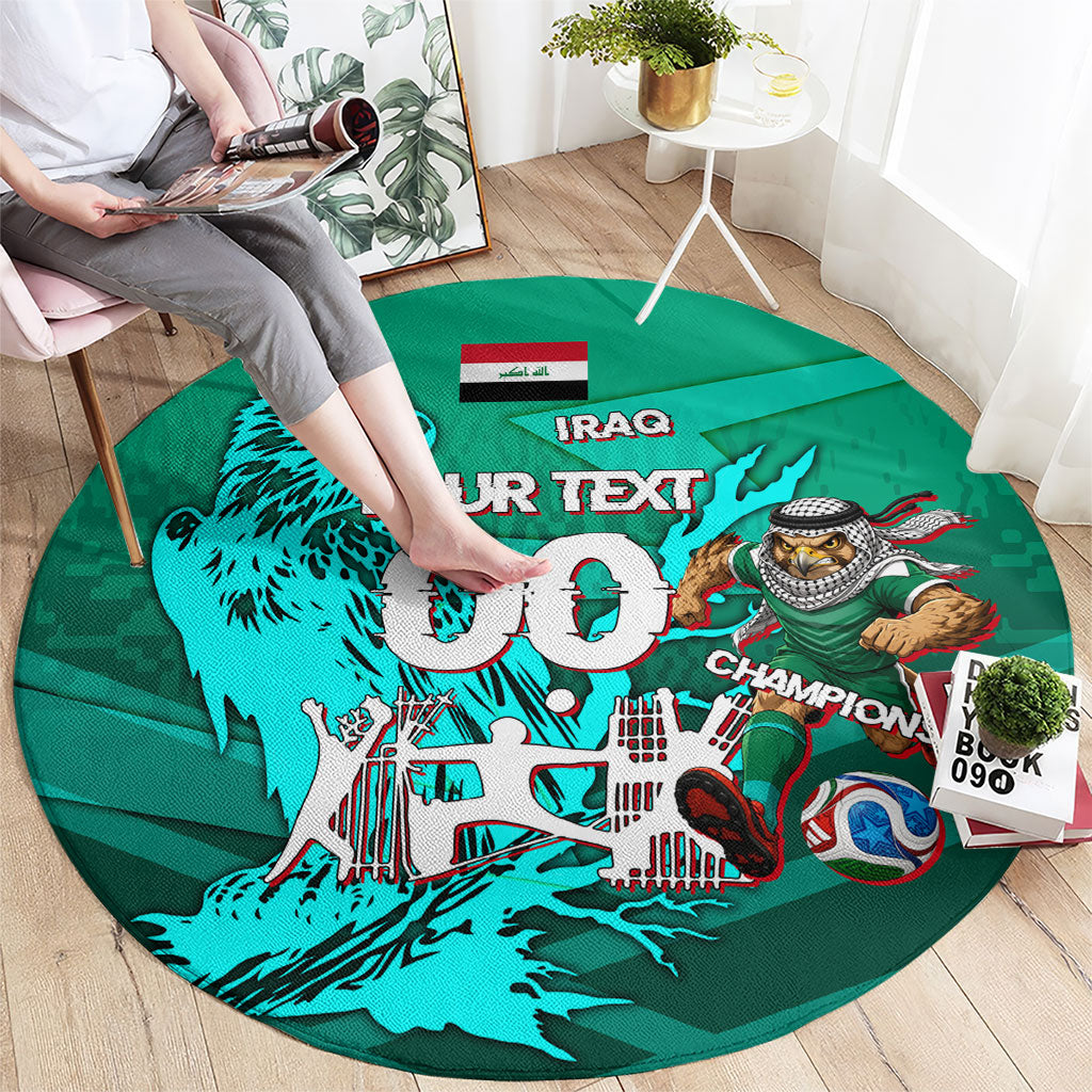 Personalized Iraq Football Champions Round Carpet Fierce Eagle Mascot In Keffiyeh
