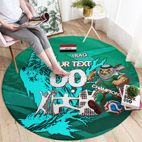 Personalized Iraq Football Champions Round Carpet Fierce Eagle Mascot In Keffiyeh
