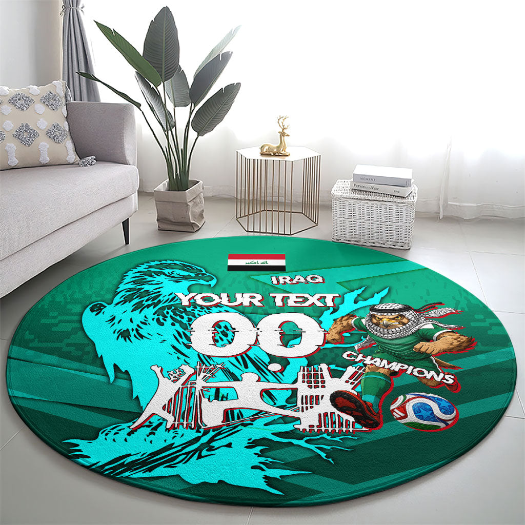 Personalized Iraq Football Champions Round Carpet Fierce Eagle Mascot In Keffiyeh