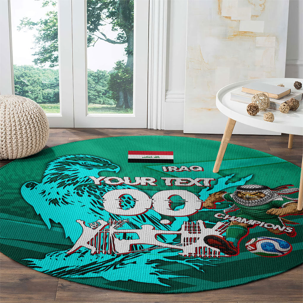 Personalized Iraq Football Champions Round Carpet Fierce Eagle Mascot In Keffiyeh
