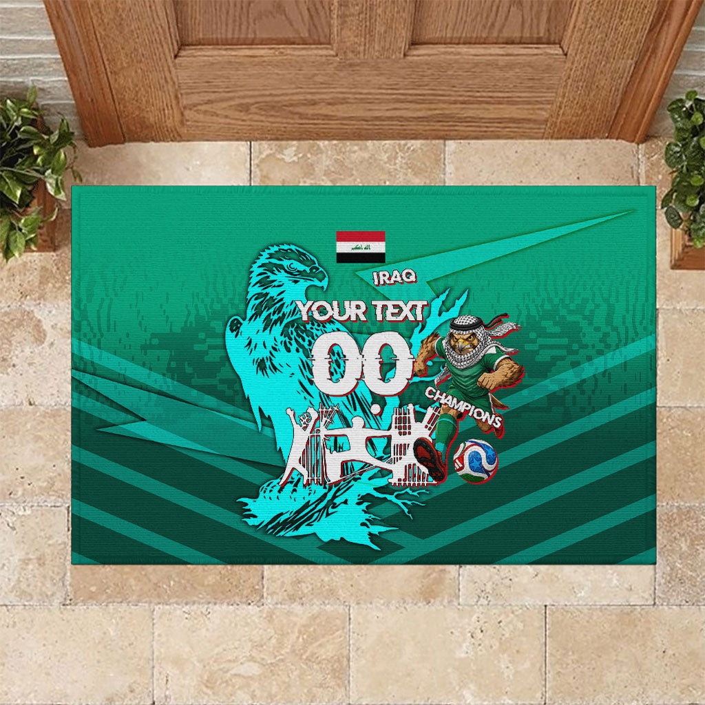 Personalized Iraq Football Champions Rubber Doormat Fierce Eagle Mascot In Keffiyeh