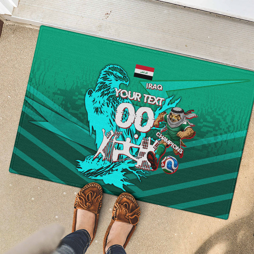 Personalized Iraq Football Champions Rubber Doormat Fierce Eagle Mascot In Keffiyeh