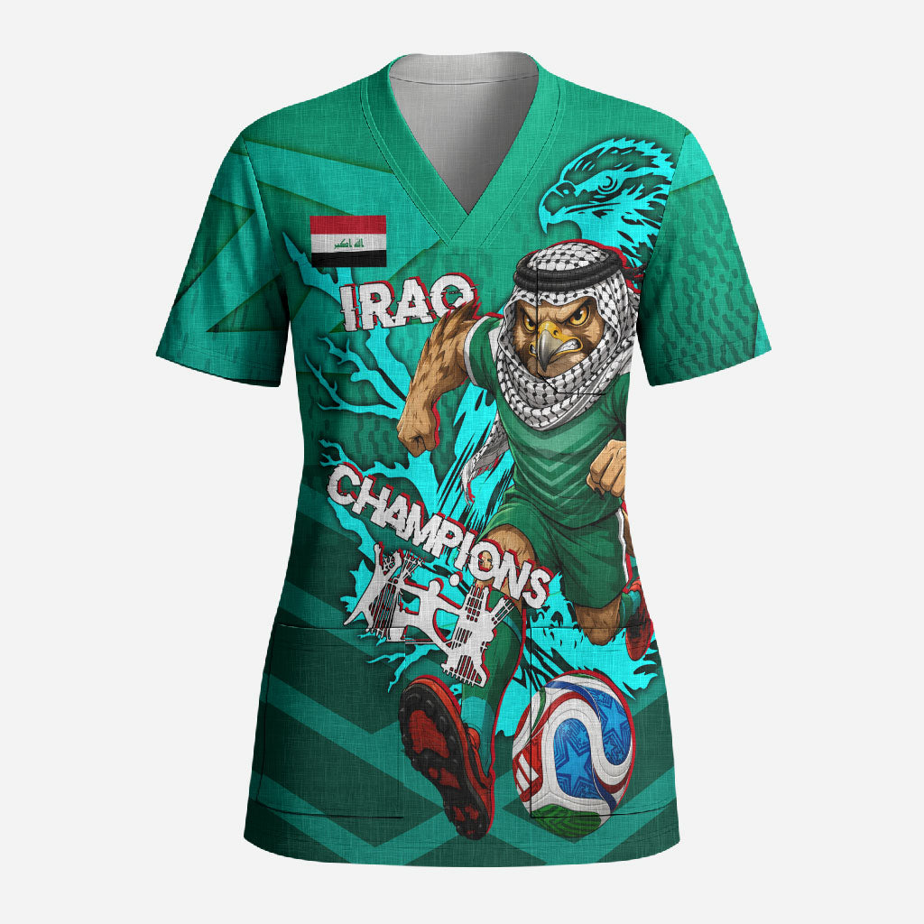 Personalized Iraq Football Champions Scrub Top Fierce Eagle Mascot In Keffiyeh