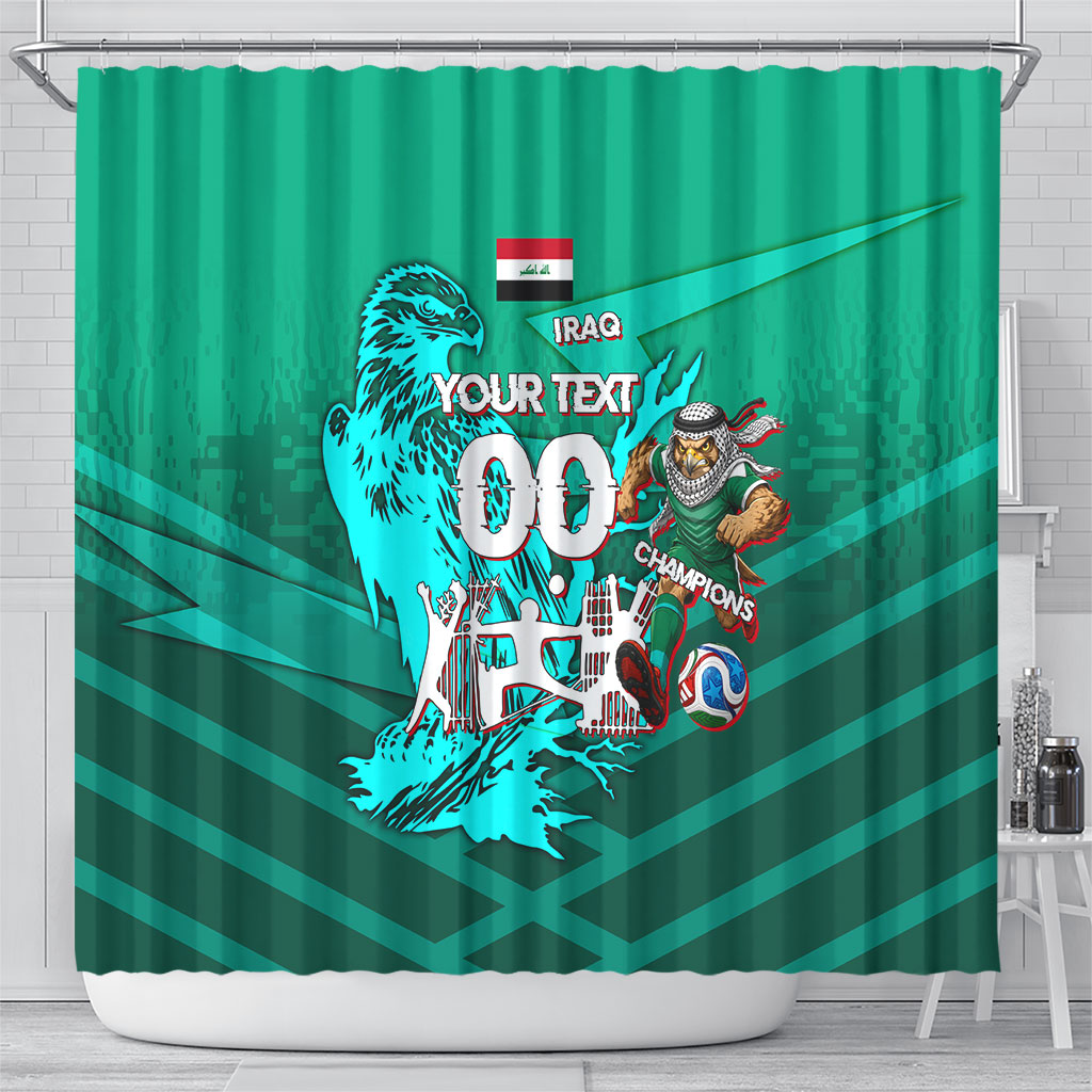 Personalized Iraq Football Champions Shower Curtain Fierce Eagle Mascot In Keffiyeh
