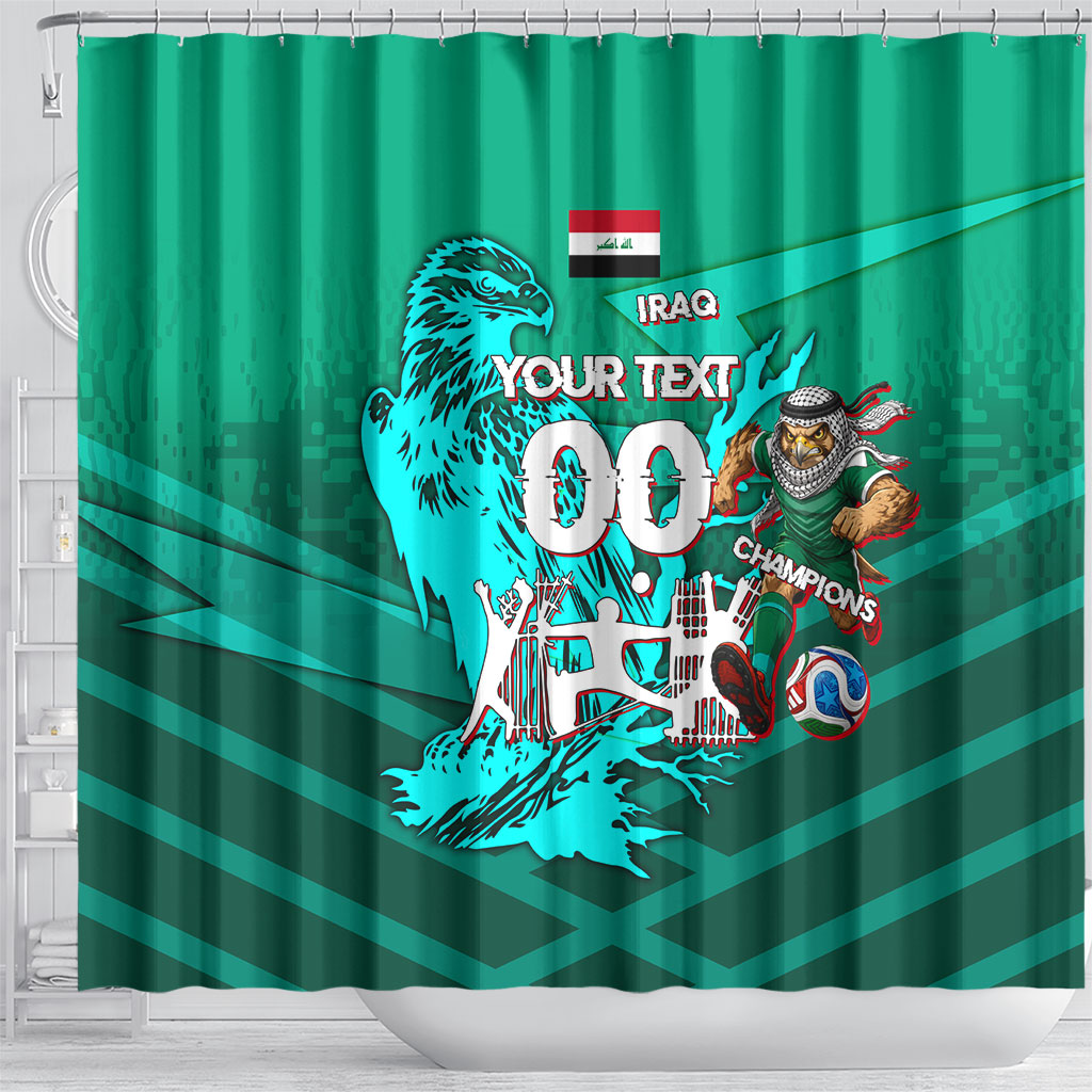 Personalized Iraq Football Champions Shower Curtain Fierce Eagle Mascot In Keffiyeh