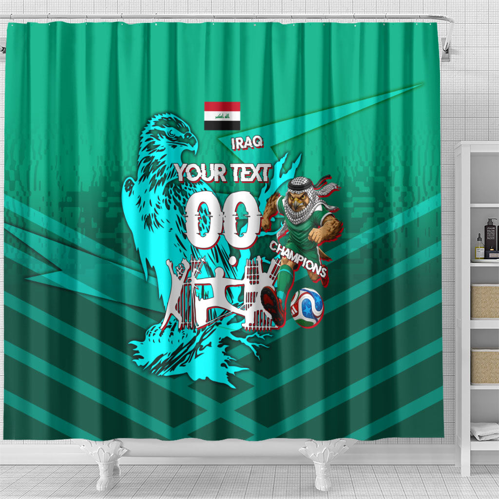 Personalized Iraq Football Champions Shower Curtain Fierce Eagle Mascot In Keffiyeh