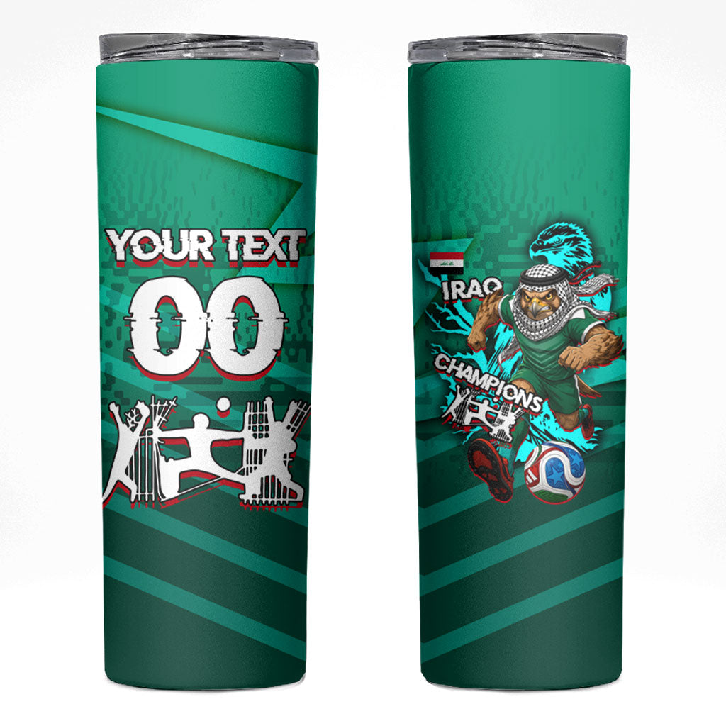 Personalized Iraq Football Champions Skinny Tumbler Fierce Eagle Mascot In Keffiyeh